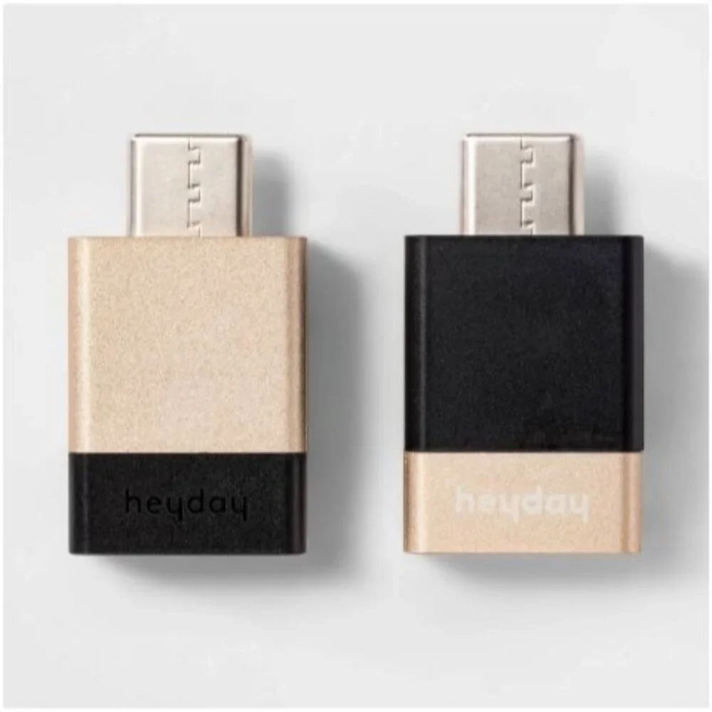 heyday 2‑Pack USB‑A to USB‑C Adapters (Black/Gold)